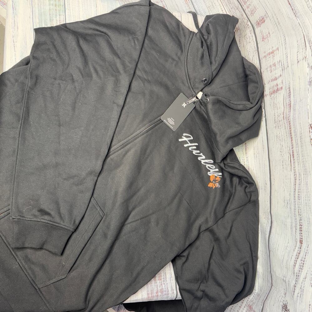 Hurley Hawaiian Flower Print Logo Black Full Zip Hoodie NWT 1x